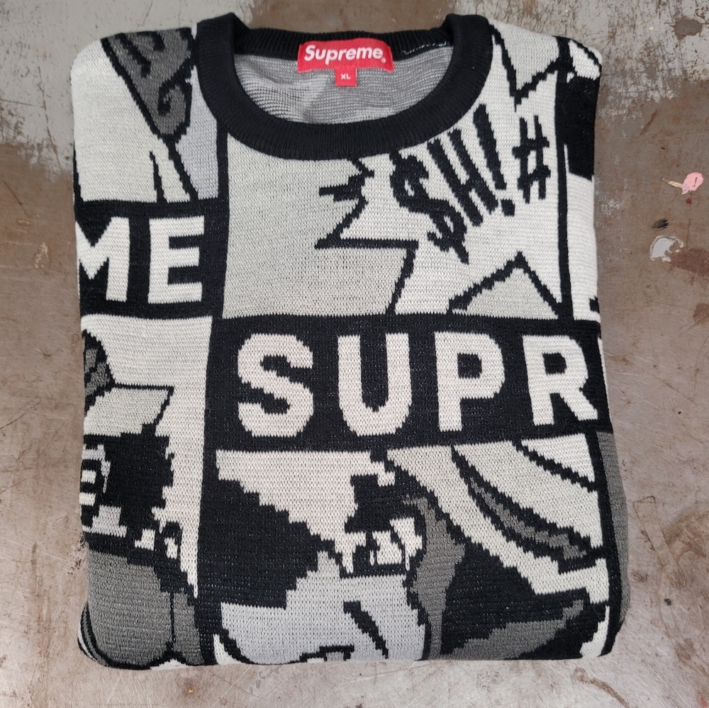 HP 🔥NWT SUPREME SZ XL CARTOON SWEATER STREETWEAR BLACK & WHITE - Picture 1 of 7